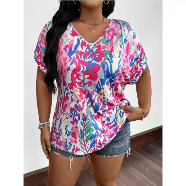 Floerns Women's Short Sleeve Business Casual Tops Graphic Print Office Work Blouse Tops