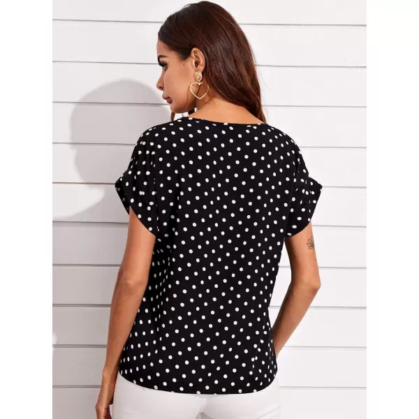 Floerns Women's Short Sleeve Business Casual Tops Graphic Print Office Work Blouse Tops