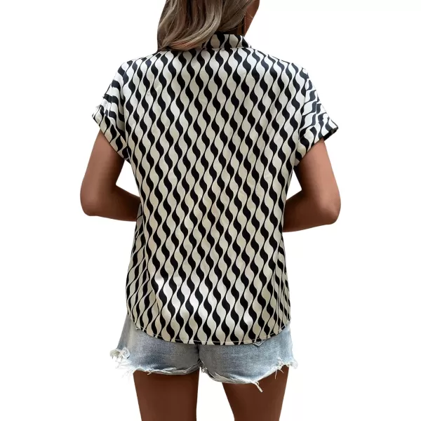 Floerns Women's Short Sleeve Business Casual Tops Graphic Print Office Work Blouse Tops