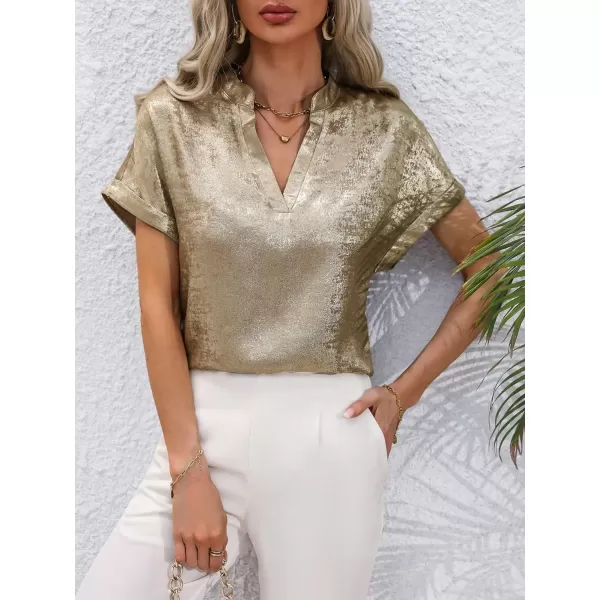 Floerns Women's Short Sleeve Business Casual Tops Graphic Print Office Work Blouse Tops