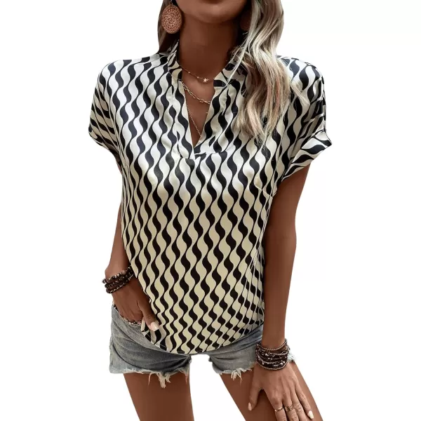 Floerns Women's Short Sleeve Business Casual Tops Graphic Print Office Work Blouse Tops