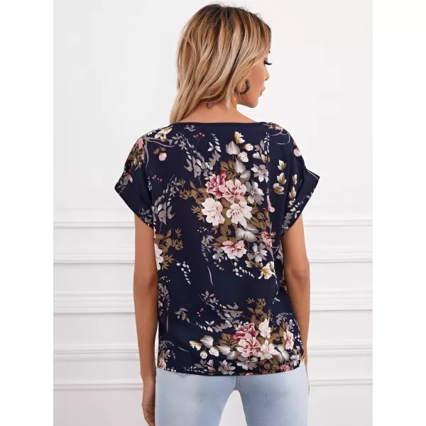 Floerns Women's Short Sleeve Business Casual Tops Graphic Print Office Work Blouse Tops