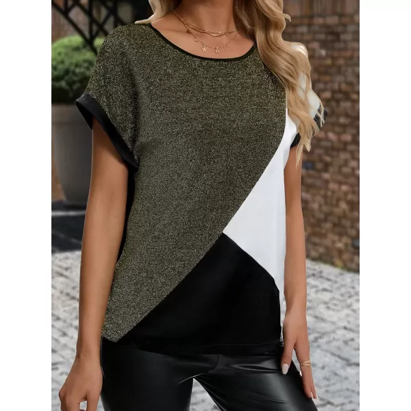 Floerns Women's Short Sleeve Business Casual Tops Graphic Print Office Work Blouse Tops