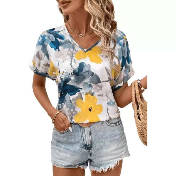 Floerns Women's Short Sleeve Business Casual Tops Graphic Print Office Work Blouse Tops