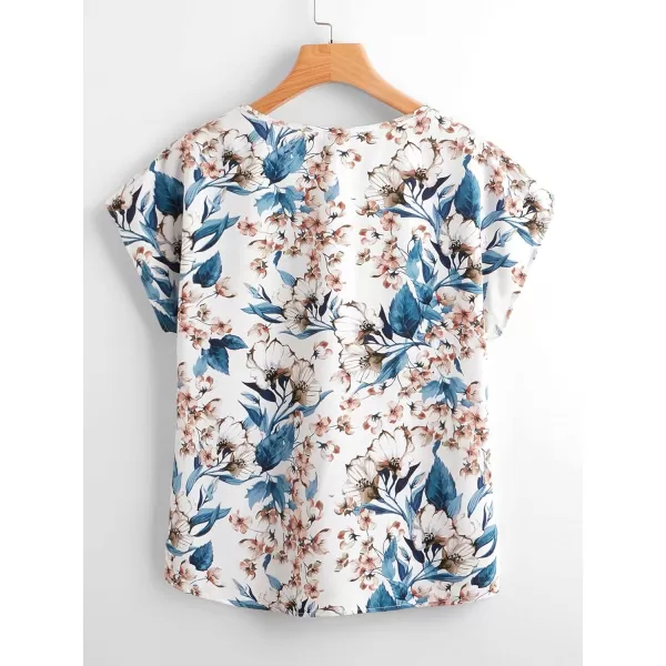 Floerns Women's Short Sleeve Business Casual Tops Graphic Print Office Work Blouse Tops