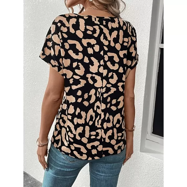 Floerns Women's Short Sleeve Business Casual Tops Graphic Print Office Work Blouse Tops