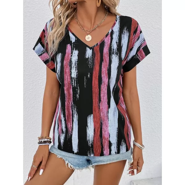Floerns Women's Short Sleeve Business Casual Tops Graphic Print Office Work Blouse Tops