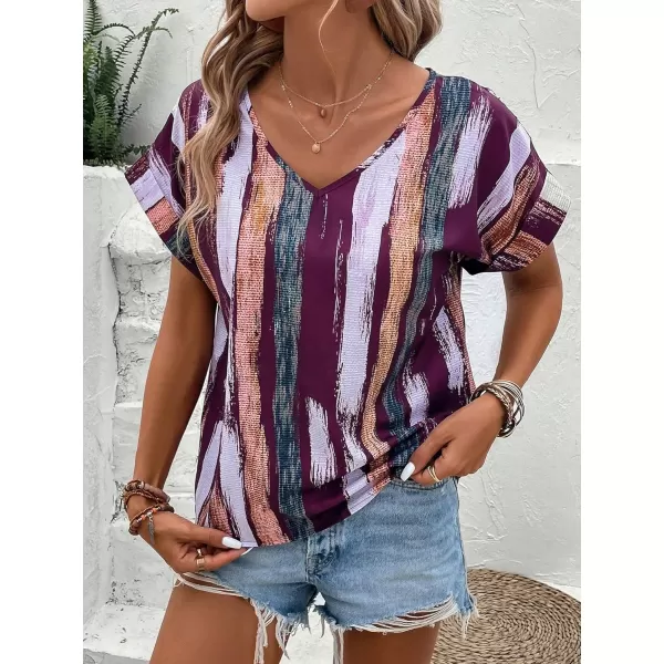 Floerns Women's Short Sleeve Business Casual Tops Graphic Print Office Work Blouse Tops