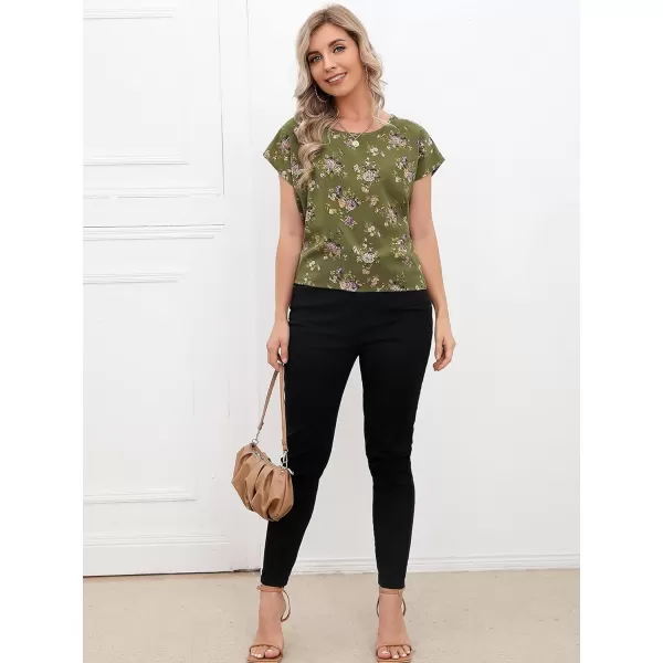 Floerns Women's Short Sleeve Business Casual Tops Graphic Print Office Work Blouse Tops
