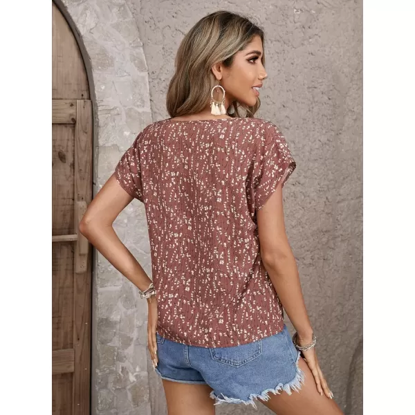 Floerns Women's Short Sleeve Business Casual Tops Graphic Print Office Work Blouse Tops