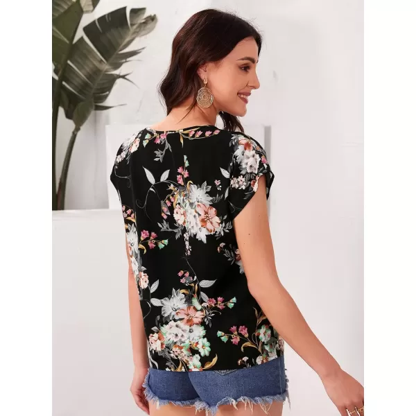 Floerns Women's Short Sleeve Business Casual Tops Graphic Print Office Work Blouse Tops