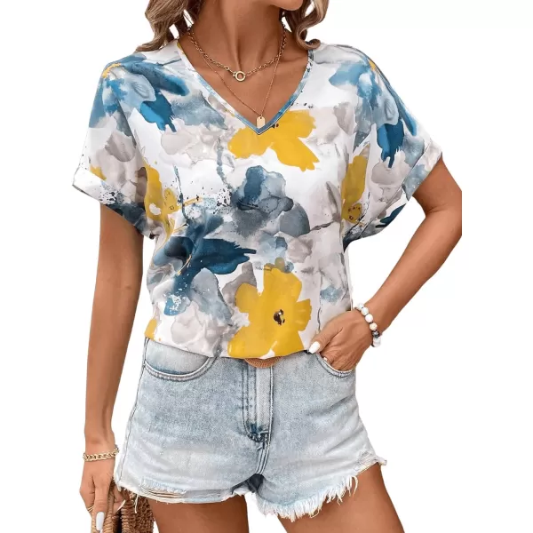 Floerns Women's Short Sleeve Business Casual Tops Graphic Print Office Work Blouse Tops