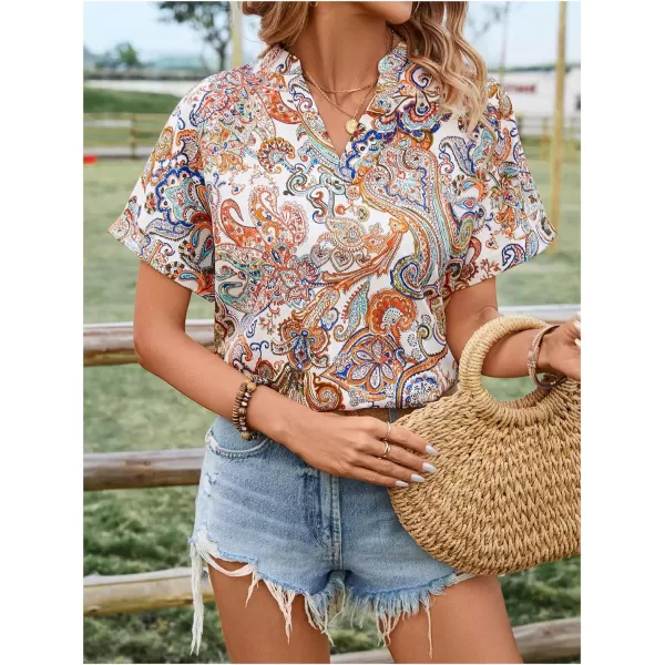 Floerns Women's Short Sleeve Business Casual Tops Graphic Print Office Work Blouse Tops