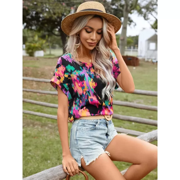 Floerns Women's Short Sleeve Business Casual Tops Graphic Print Office Work Blouse Tops