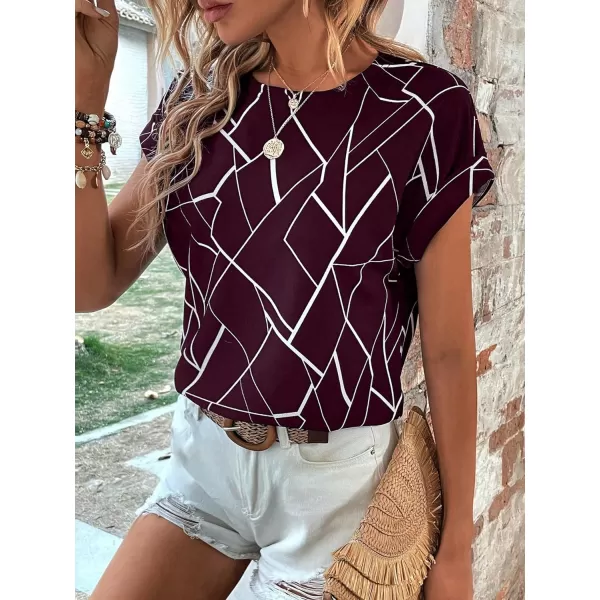 Floerns Women's Short Sleeve Business Casual Tops Graphic Print Office Work Blouse Tops