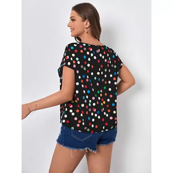 Floerns Women's Short Sleeve Business Casual Tops Graphic Print Office Work Blouse Tops