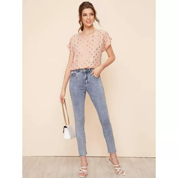 Floerns Women's Short Sleeve Business Casual Tops Graphic Print Office Work Blouse Tops