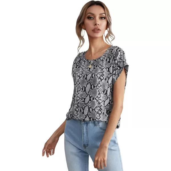 Floerns Women's Short Sleeve Business Casual Tops Graphic Print Office Work Blouse Tops