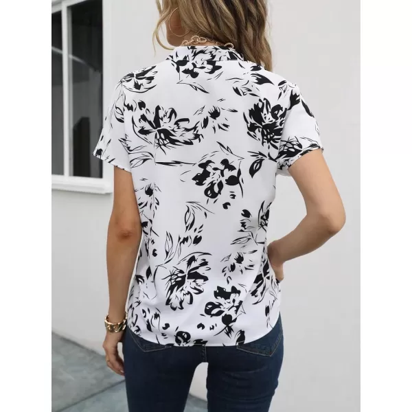 Floerns Women's Short Sleeve Business Casual Tops Graphic Print Office Work Blouse Tops