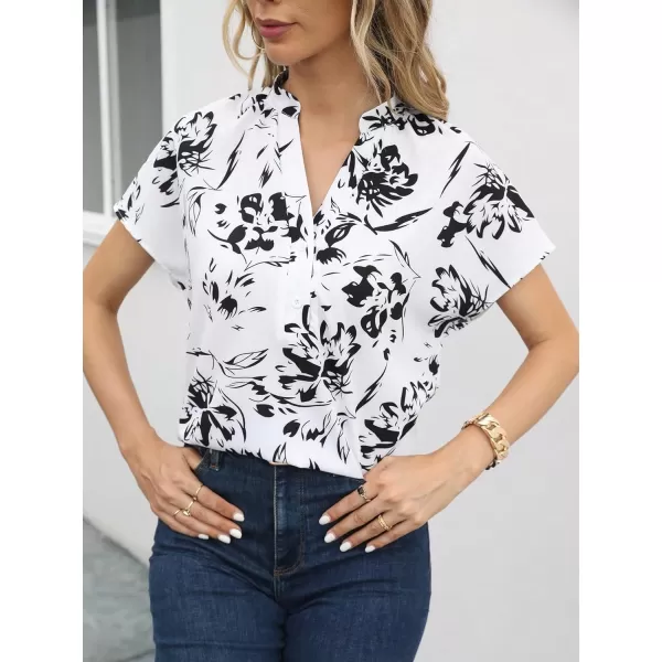 Floerns Women's Short Sleeve Business Casual Tops Graphic Print Office Work Blouse Tops