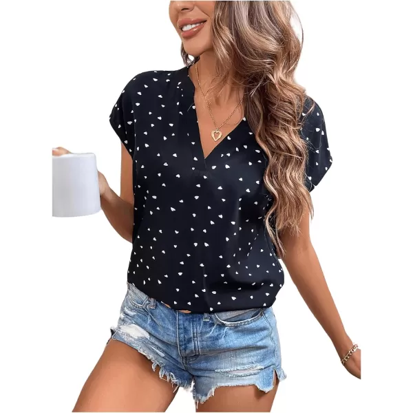 Floerns Women's Short Sleeve Business Casual Tops Graphic Print Office Work Blouse Tops
