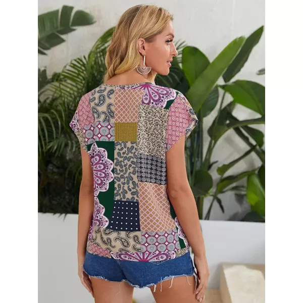 Floerns Women's Short Sleeve Business Casual Tops Graphic Print Office Work Blouse Tops