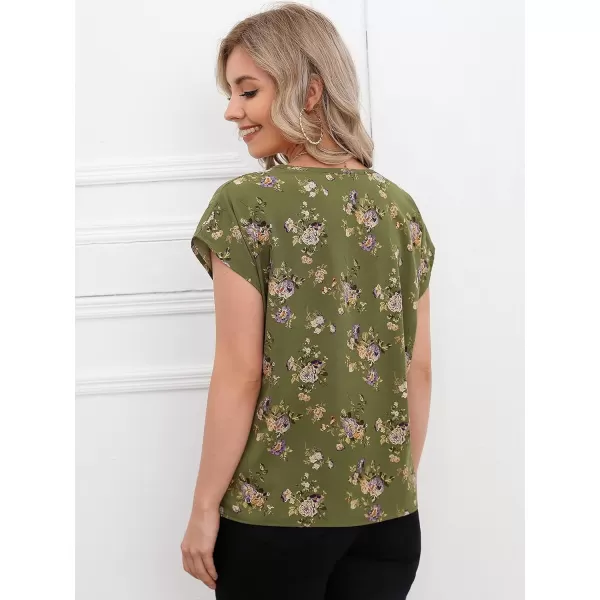 Floerns Women's Short Sleeve Business Casual Tops Graphic Print Office Work Blouse Tops