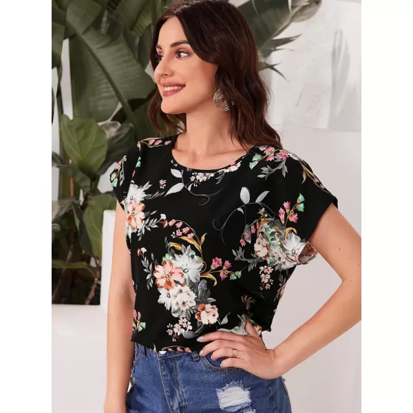 Floerns Women's Short Sleeve Business Casual Tops Graphic Print Office Work Blouse Tops
