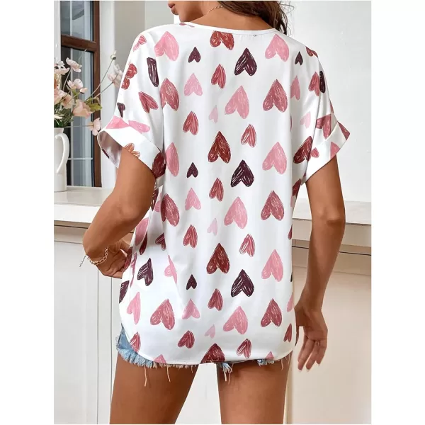 Floerns Women's Short Sleeve Business Casual Tops Graphic Print Office Work Blouse Tops