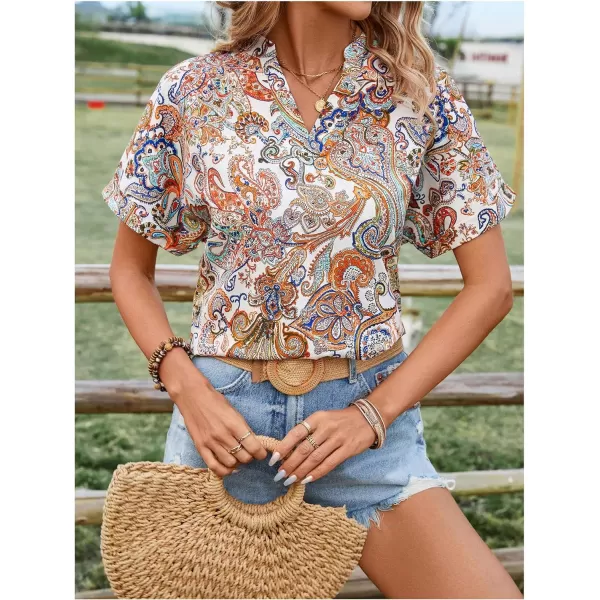 Floerns Women's Short Sleeve Business Casual Tops Graphic Print Office Work Blouse Tops