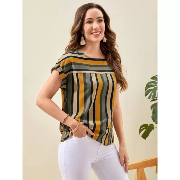 Floerns Women's Short Sleeve Business Casual Tops Graphic Print Office Work Blouse Tops