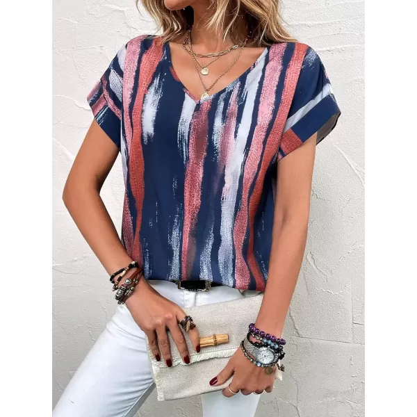 Floerns Women's Short Sleeve Business Casual Tops Graphic Print Office Work Blouse Tops