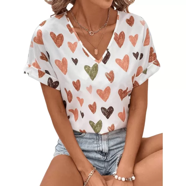 Floerns Women's Short Sleeve Business Casual Tops Graphic Print Office Work Blouse Tops