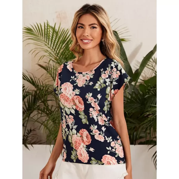 Floerns Women's Short Sleeve Business Casual Tops Graphic Print Office Work Blouse Tops