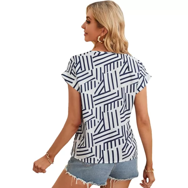 Floerns Women's Short Sleeve Business Casual Tops Graphic Print Office Work Blouse Tops