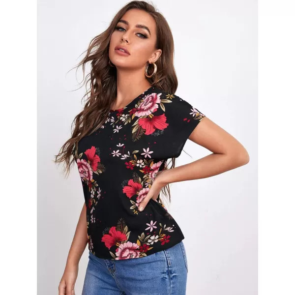 Floerns Women's Short Sleeve Business Casual Tops Graphic Print Office Work Blouse Tops