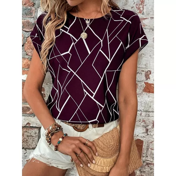 Floerns Women's Short Sleeve Business Casual Tops Graphic Print Office Work Blouse Tops