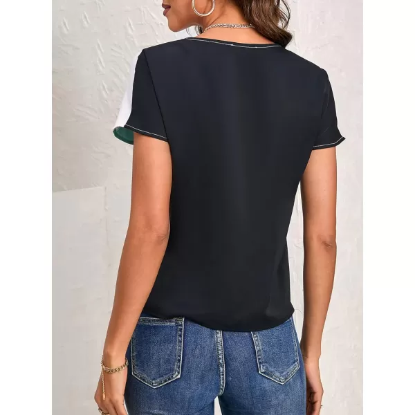 Floerns Women's Short Sleeve Business Casual Tops Graphic Print Office Work Blouse Tops