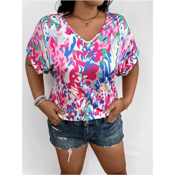 Floerns Women's Short Sleeve Business Casual Tops Graphic Print Office Work Blouse Tops
