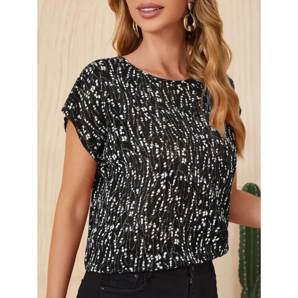 Floerns Women's Short Sleeve Business Casual Tops Graphic Print Office Work Blouse Tops