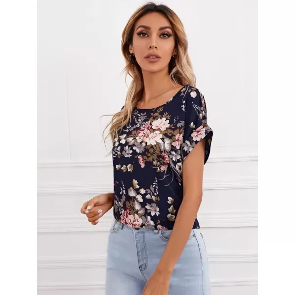 Floerns Women's Short Sleeve Business Casual Tops Graphic Print Office Work Blouse Tops