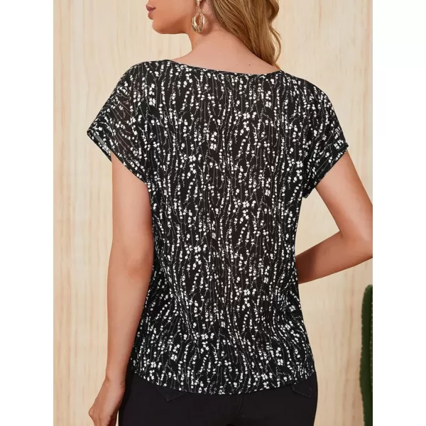 Floerns Women's Short Sleeve Business Casual Tops Graphic Print Office Work Blouse Tops