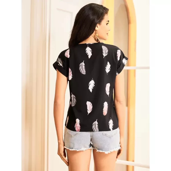 Floerns Women's Short Sleeve Business Casual Tops Graphic Print Office Work Blouse Tops