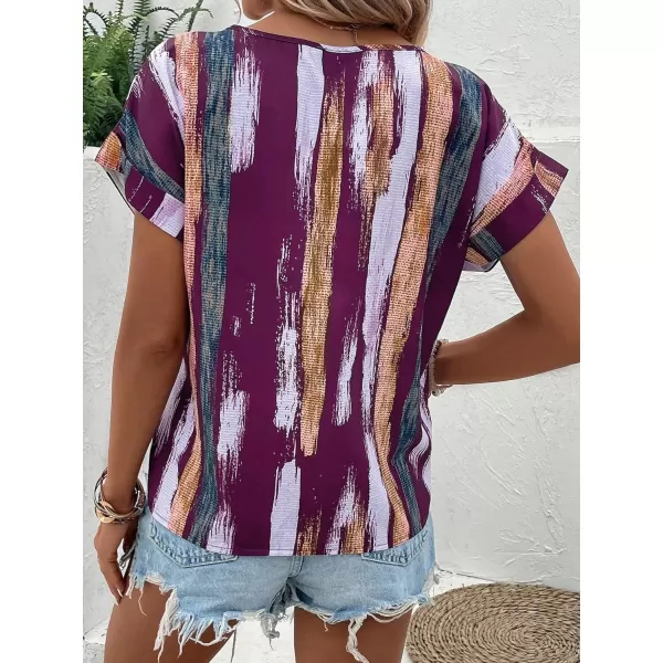 Floerns Women's Short Sleeve Business Casual Tops Graphic Print Office Work Blouse Tops