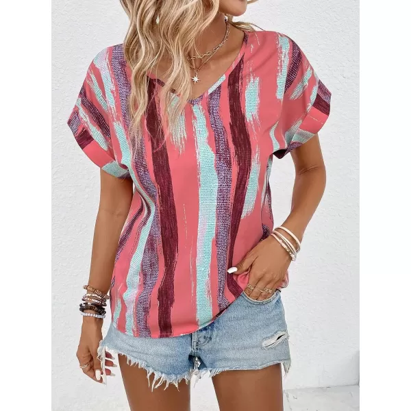Floerns Women's Short Sleeve Business Casual Tops Graphic Print Office Work Blouse Tops