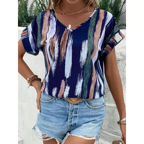 Floerns Women's Short Sleeve Business Casual Tops Graphic Print Office Work Blouse Tops