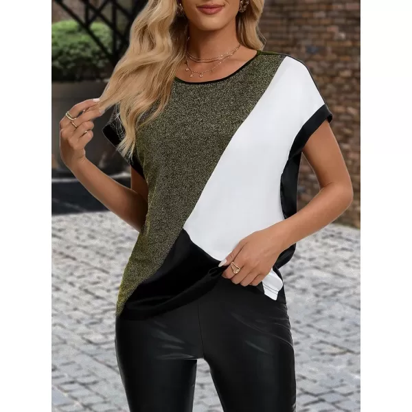 Floerns Women's Short Sleeve Business Casual Tops Graphic Print Office Work Blouse Tops