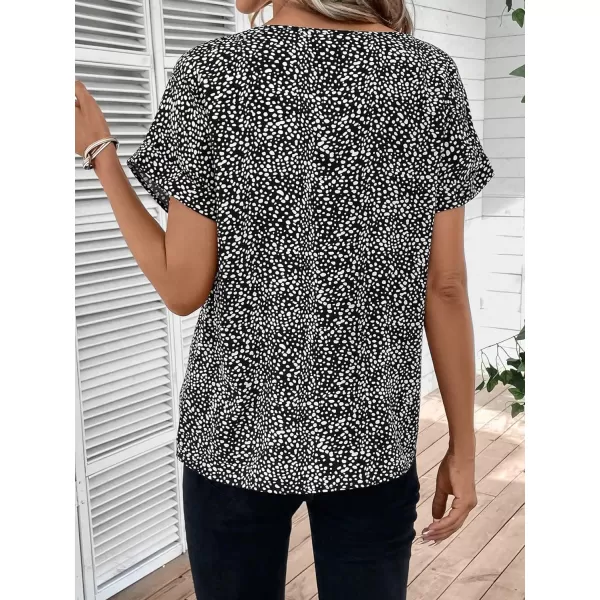 Floerns Women's Short Sleeve Business Casual Tops Graphic Print Office Work Blouse Tops