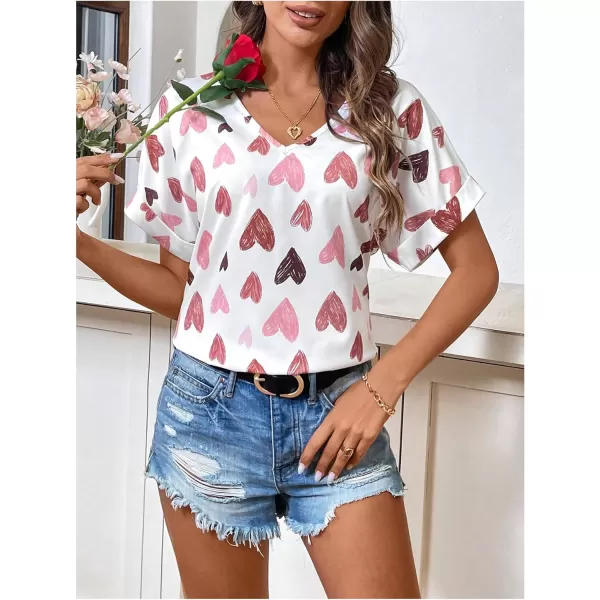 Floerns Women's Short Sleeve Business Casual Tops Graphic Print Office Work Blouse Tops