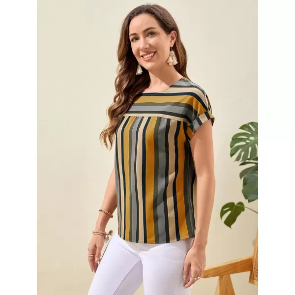 Floerns Women's Short Sleeve Business Casual Tops Graphic Print Office Work Blouse Tops